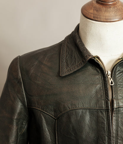 Vintage 1940s German Leather Motorcycle Jacket RIES Zips