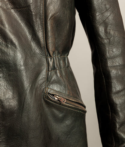 Vintage 1940s German Leather Motorcycle Jacket RIES Zips