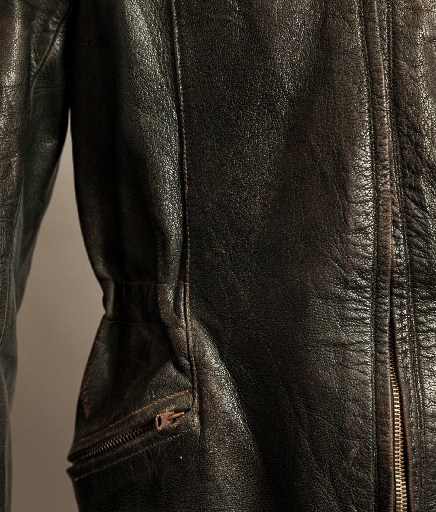 Vintage 1940s German Leather Motorcycle Jacket RIES Zips