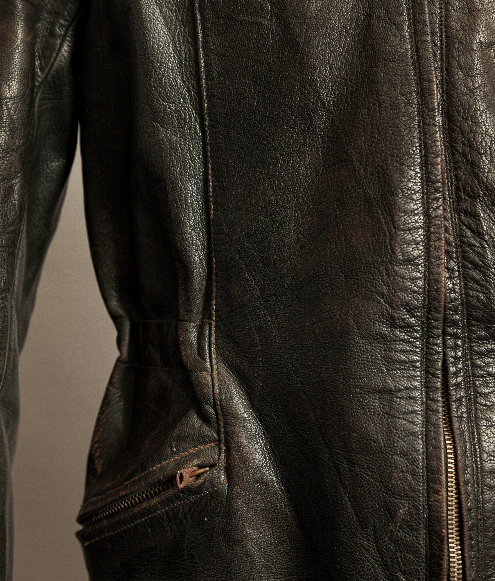 Vintage 1940s German Leather Motorcycle Jacket RIES Zips