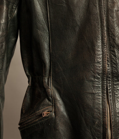 Vintage 1940s German Leather Motorcycle Jacket RIES Zips