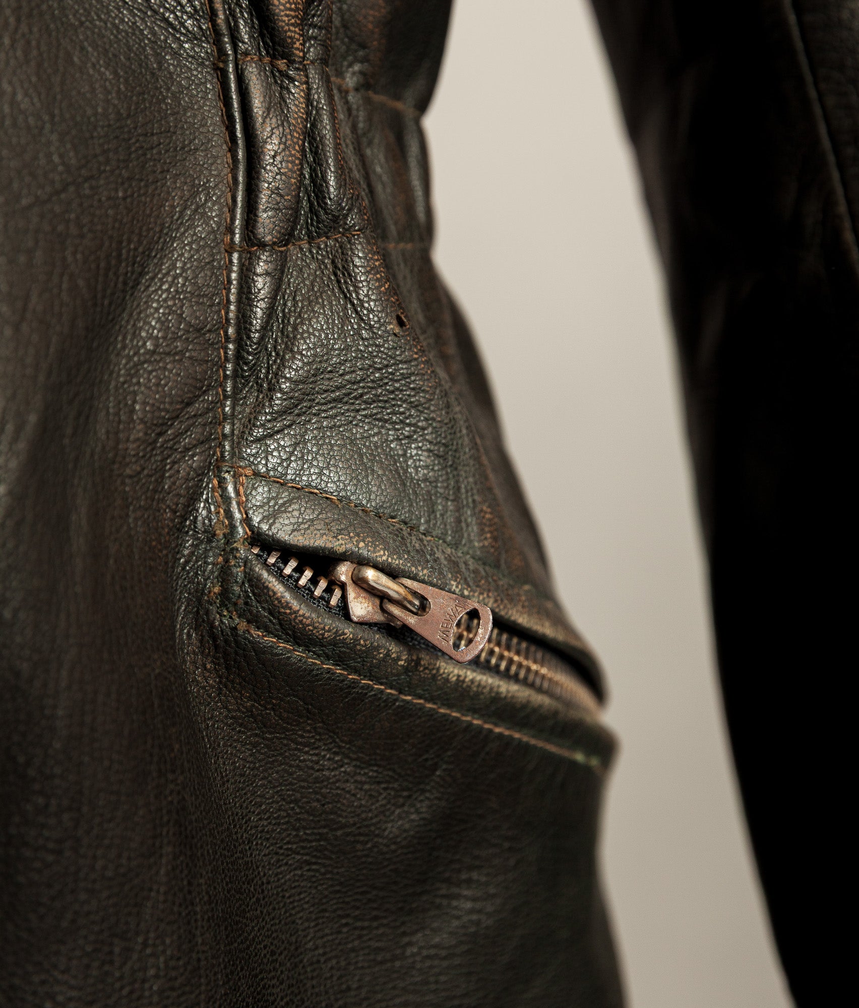 Vintage 1940s German Leather Motorcycle Jacket RIES Zips