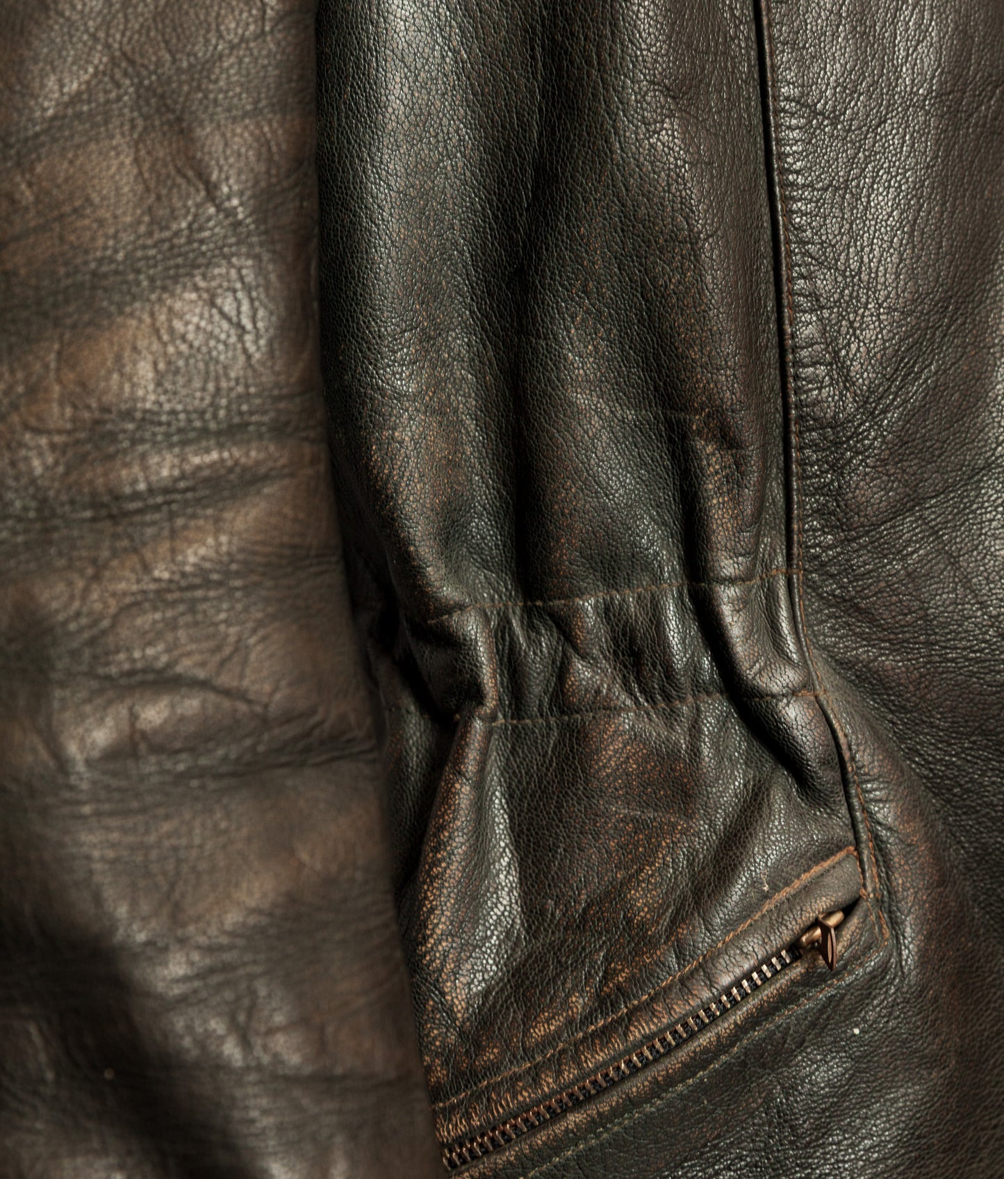 Vintage 1940s German Leather Motorcycle Jacket RIES Zips