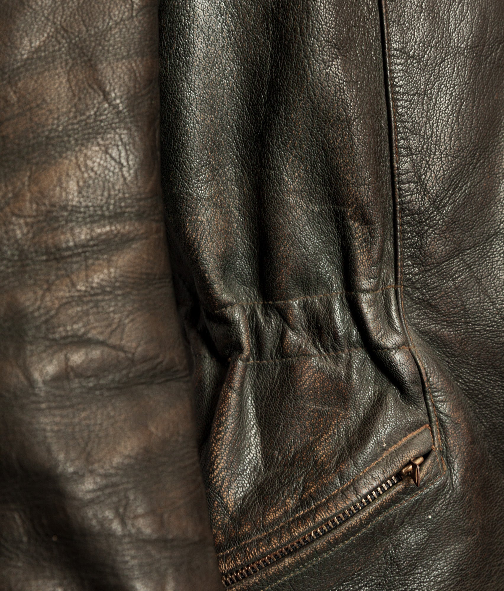 Vintage 1940s German Leather Motorcycle Jacket RIES Zips