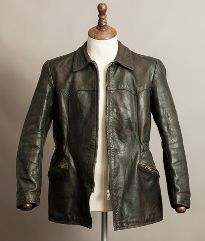 Vintage 1940s German Leather Motorcycle Jacket RIES Zips
