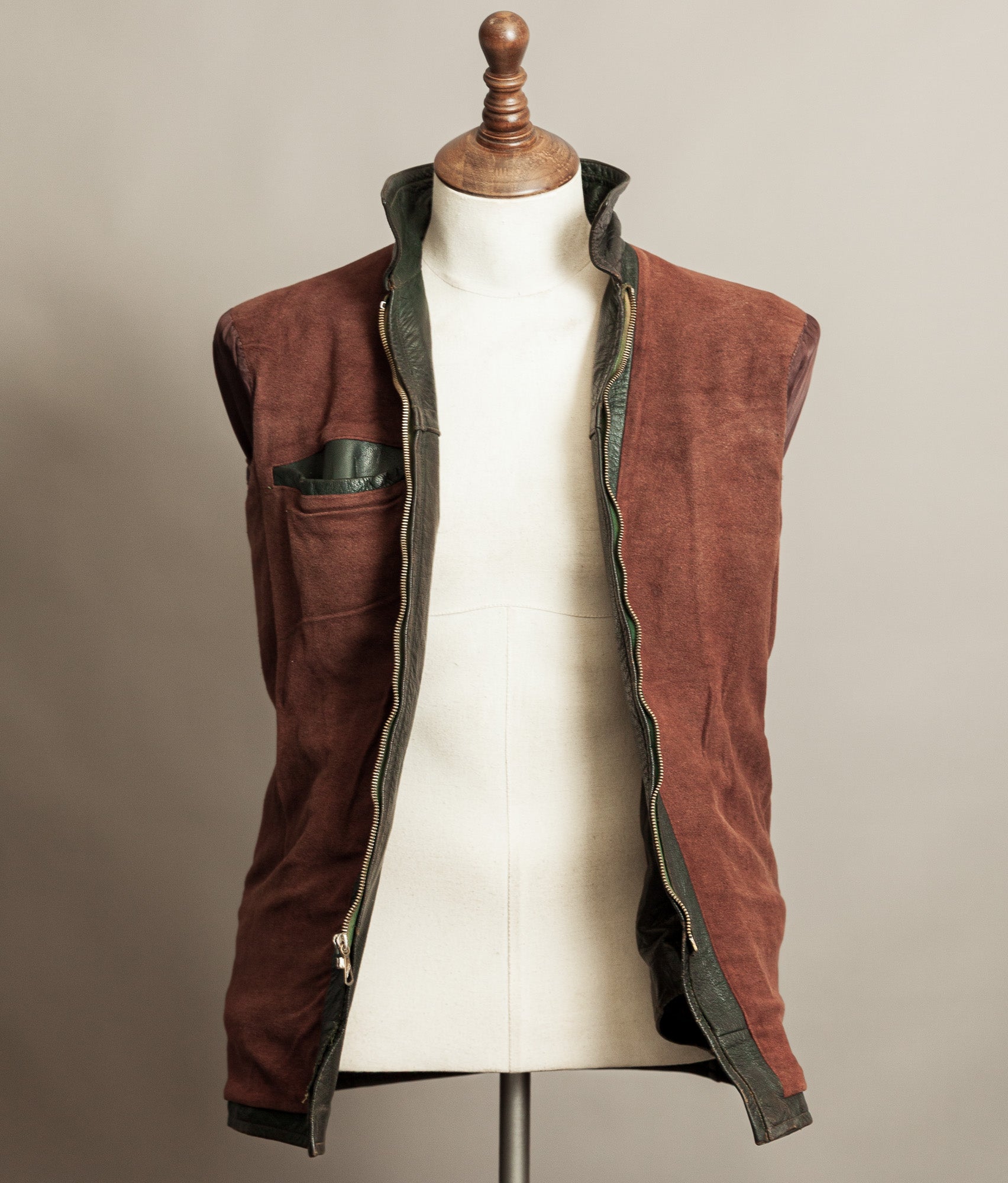 Vintage 1940s German Leather Motorcycle Jacket RIES Zips