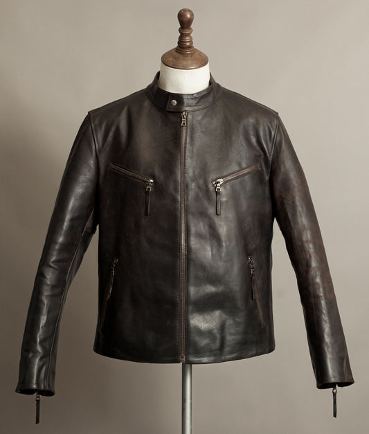Stewart Leather Horsehide Motorcycle Jacket Edwin x Blitz Made in Italy RiRi Zips