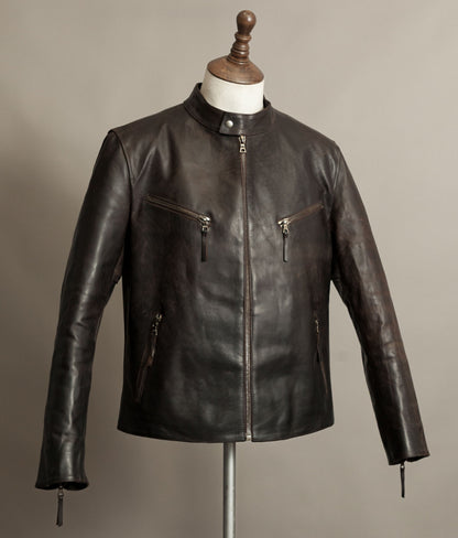 Stewart Leather Horsehide Motorcycle Jacket Edwin x Blitz Made in Italy RiRi Zips