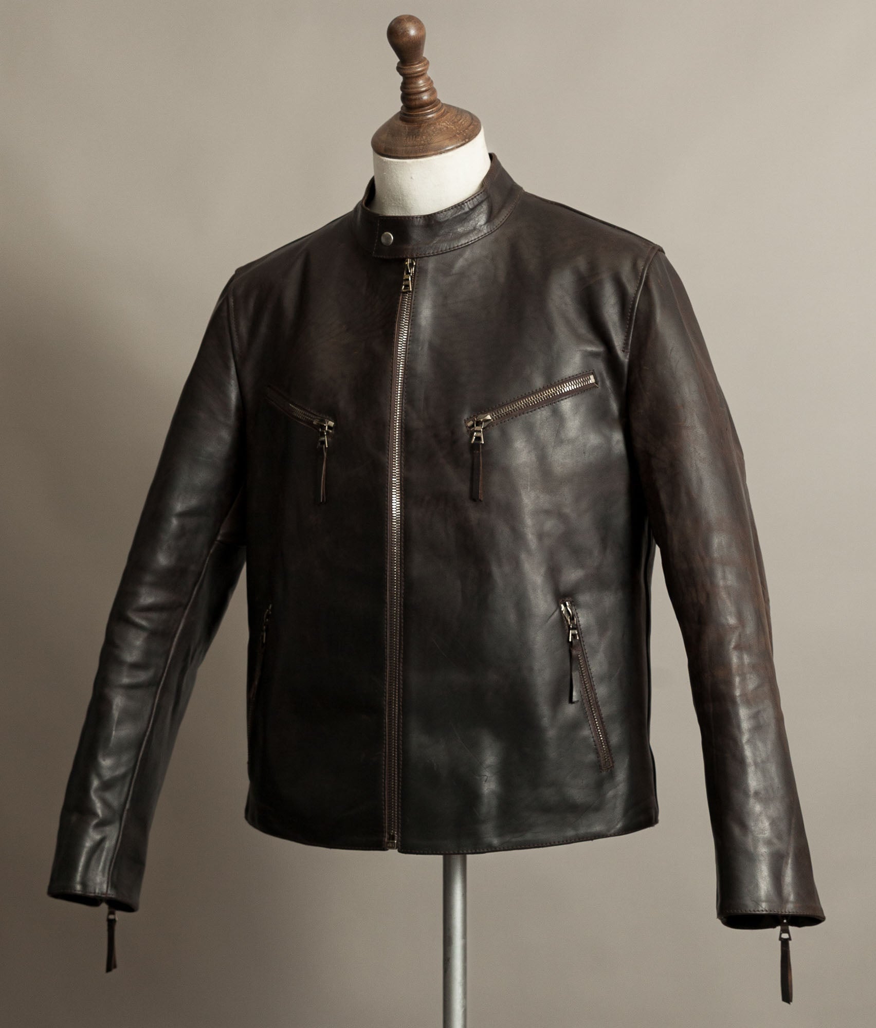Stewart Leather Horsehide Motorcycle Jacket Edwin x Blitz Made in Italy RiRi Zips