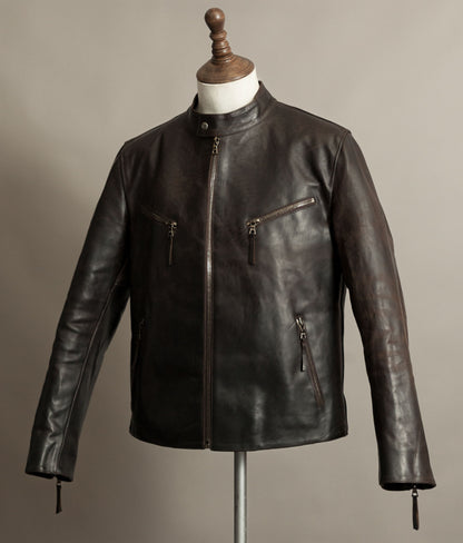 Stewart Leather Horsehide Motorcycle Jacket Edwin x Blitz Made in Italy RiRi Zips