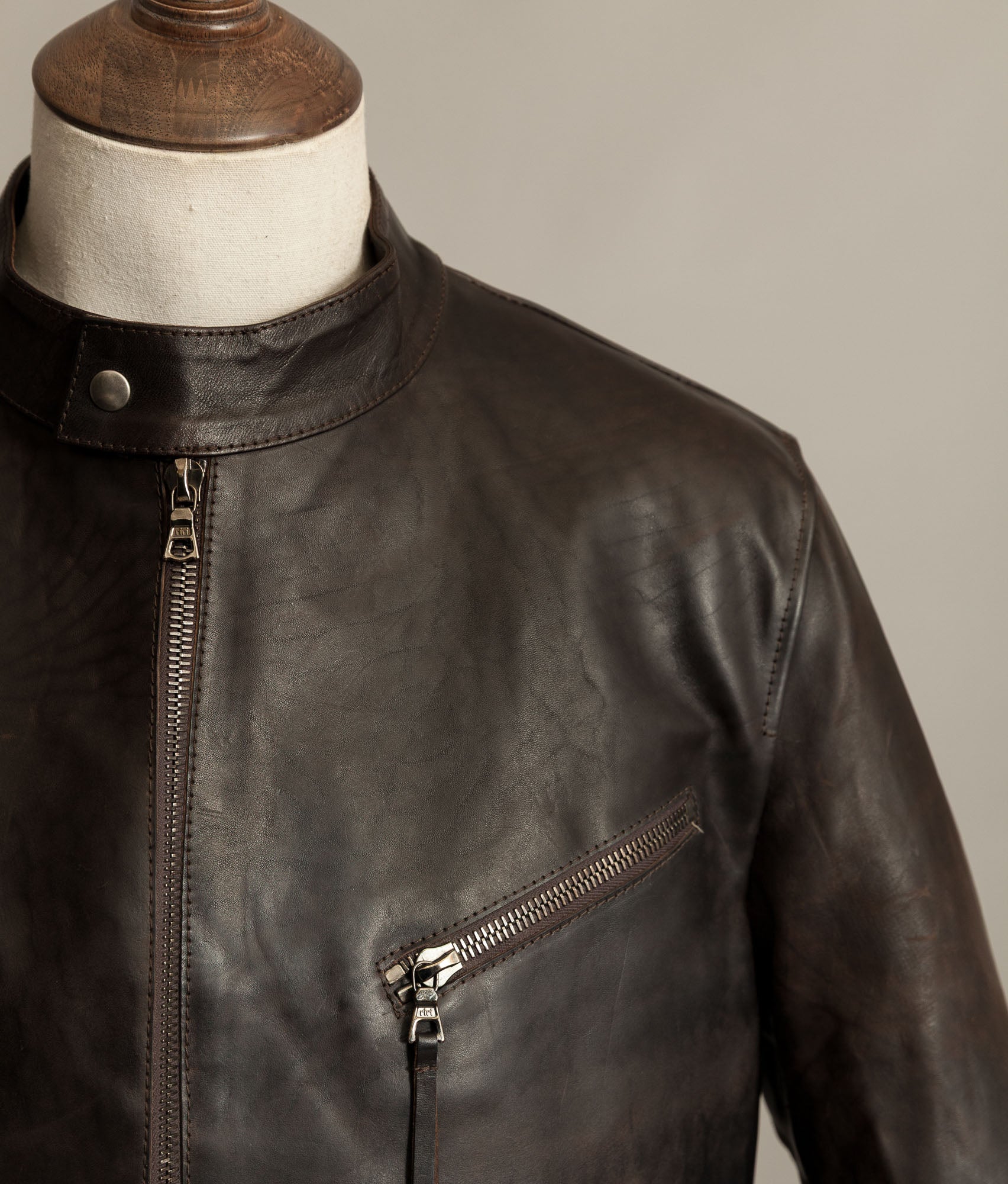 Stewart Leather Horsehide Motorcycle Jacket Edwin x Blitz Made in Italy RiRi Zips