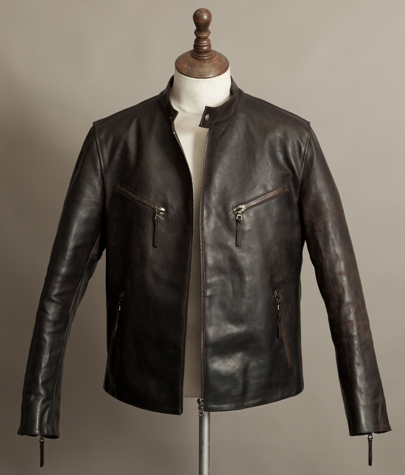 Stewart Leather Horsehide Motorcycle Jacket Edwin x Blitz Made in Italy RiRi Zips