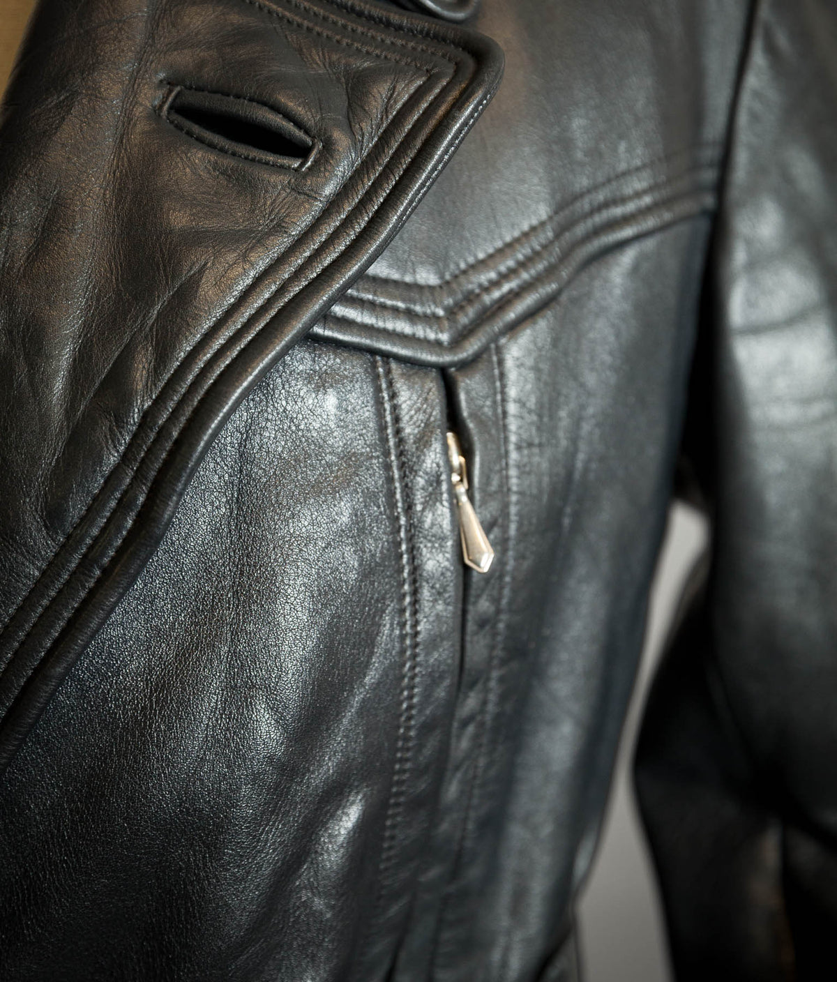 Vintage 1950s German Black Horsehide Leather Belted Motoring Coat