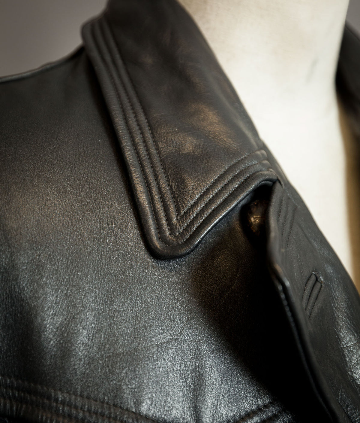 Vintage 1950s German Black Horsehide Leather Belted Motoring Coat