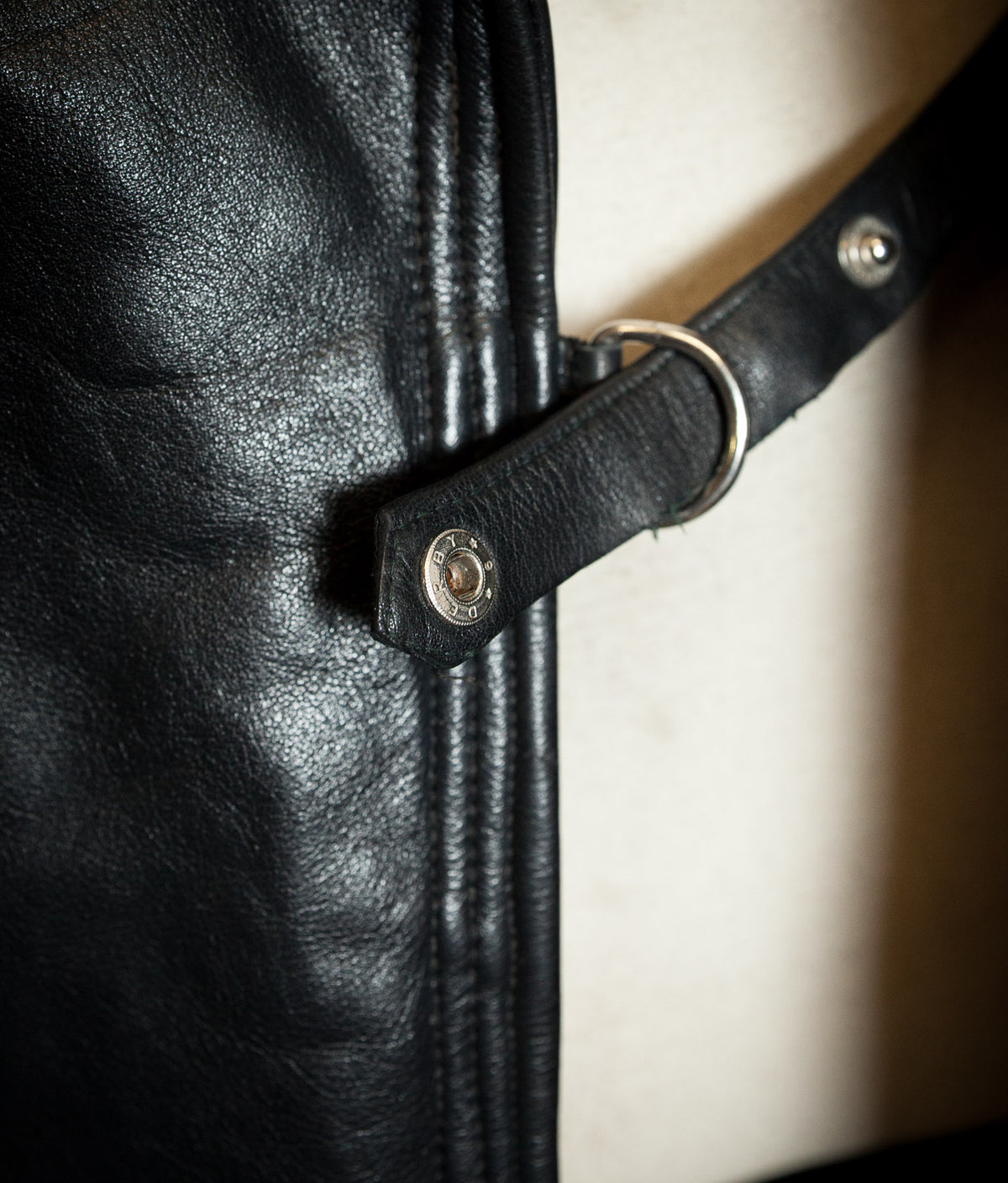 Vintage 1950s German Black Horsehide Leather Belted Motoring Coat