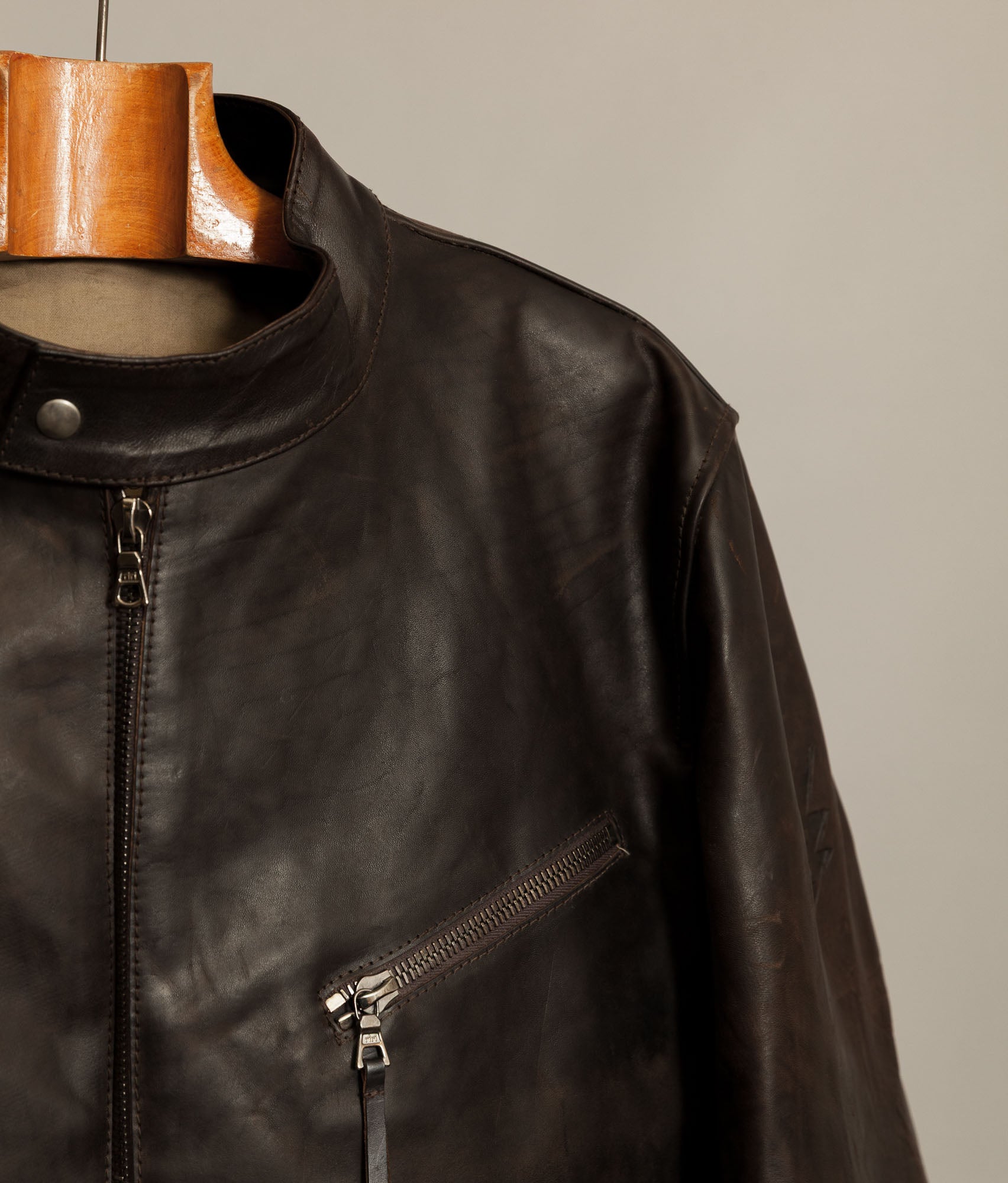 Stewart Leather Horsehide Motorcycle Jacket Edwin x Blitz Made in Italy RiRi Zips