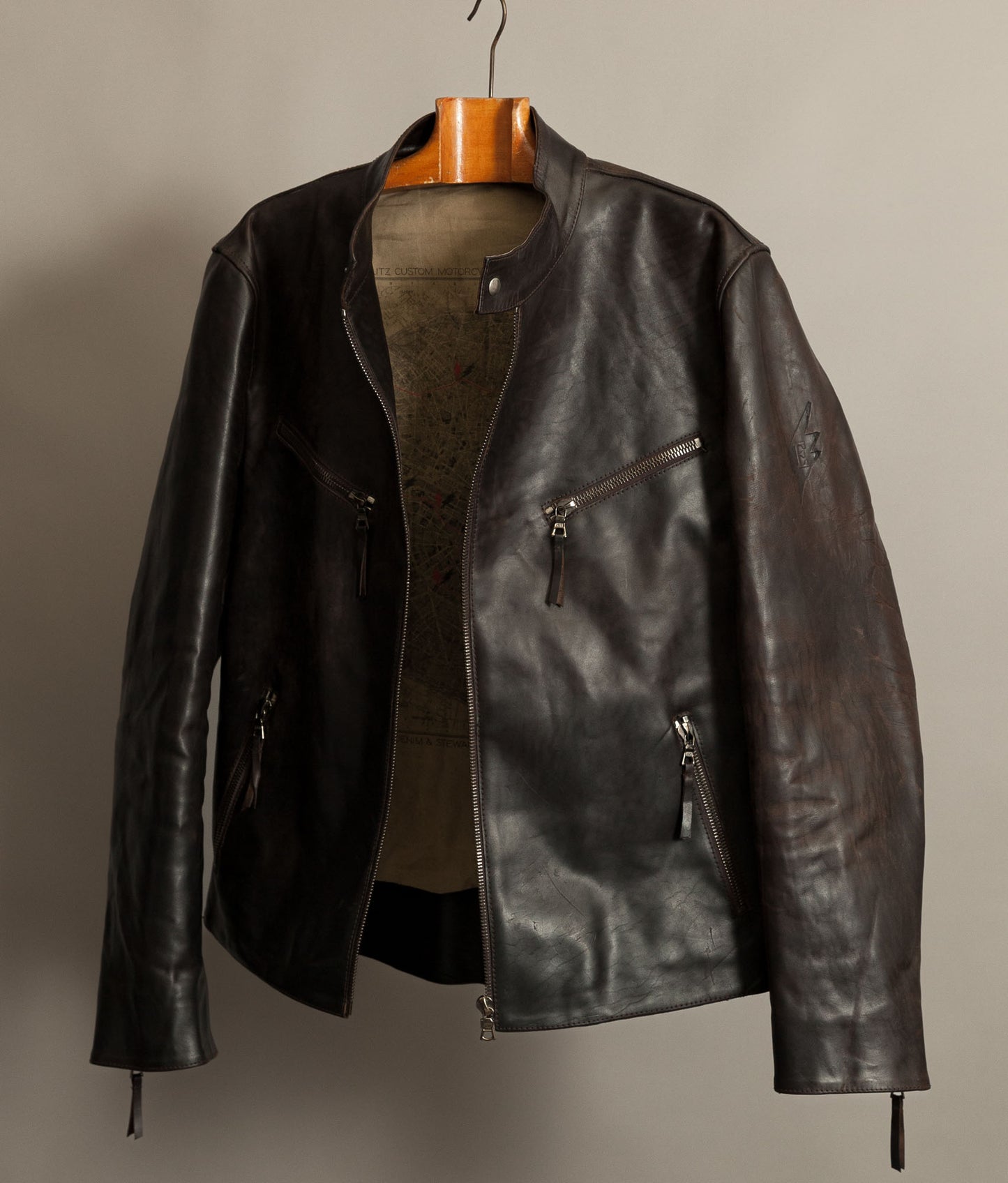 Stewart Leather Horsehide Motorcycle Jacket Edwin x Blitz Made in Italy RiRi Zips