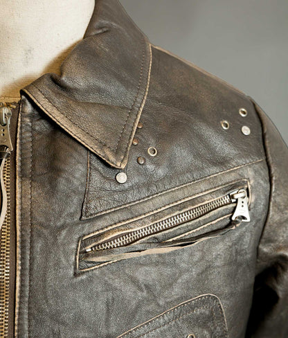 Diesel Vintage Burnished Leather Racer Jacket, Stereo Aces Patches