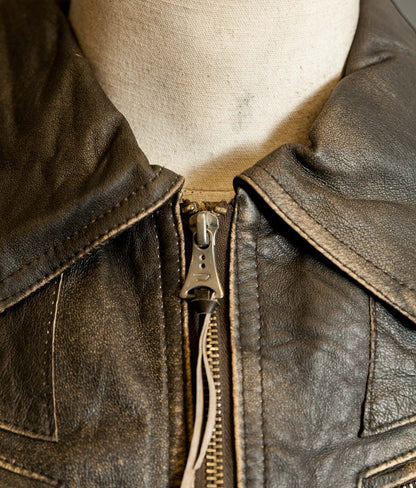 Diesel Vintage Burnished Leather Racer Jacket, Stereo Aces Patches