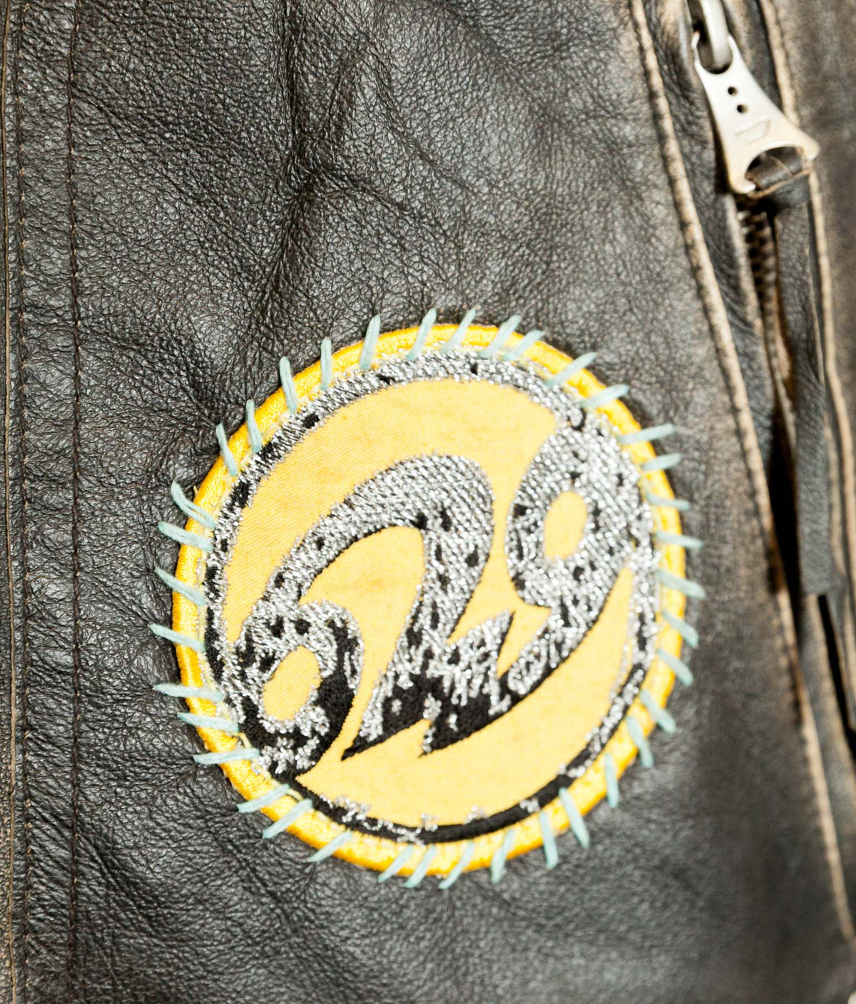 Diesel Vintage Burnished Leather Racer Jacket, Stereo Aces Patches