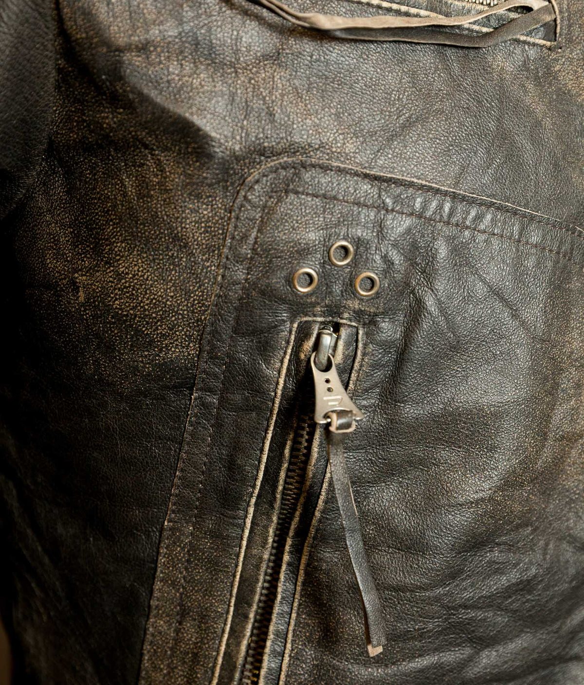 Diesel Vintage Burnished Leather Racer Jacket, Stereo Aces Patches