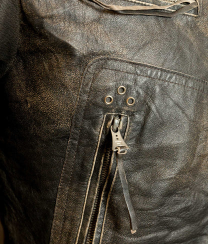 Diesel Vintage Burnished Leather Racer Jacket, Stereo Aces Patches