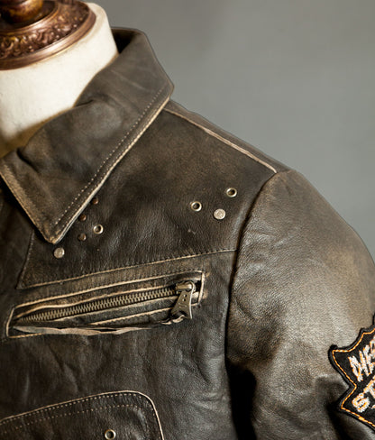 Diesel Vintage Burnished Leather Racer Jacket, Stereo Aces Patches
