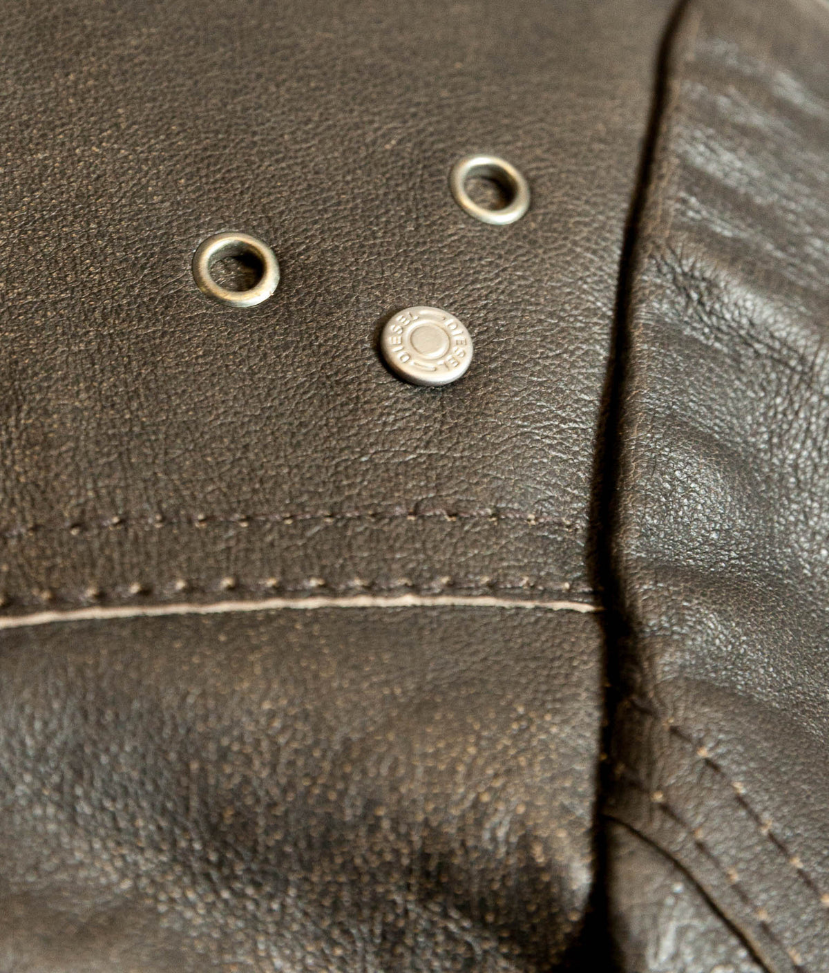 Diesel Vintage Burnished Leather Racer Jacket, Stereo Aces Patches