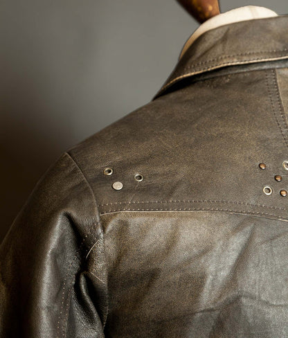 Diesel Vintage Burnished Leather Racer Jacket, Stereo Aces Patches