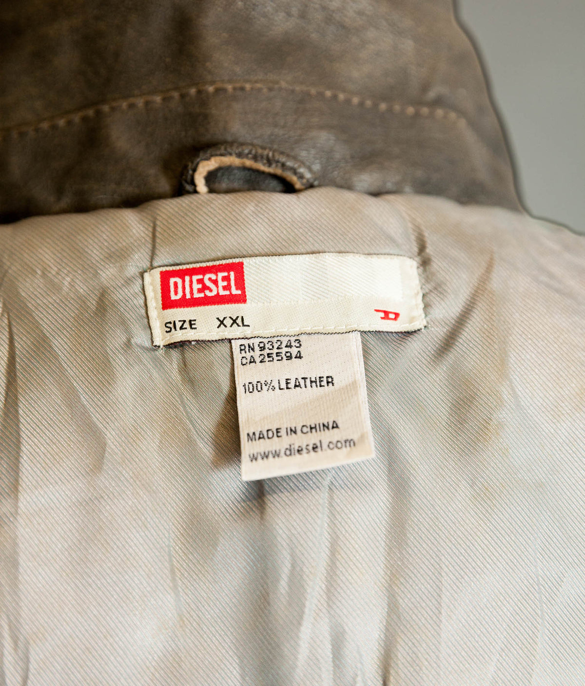 Diesel Vintage Burnished Leather Racer Jacket, Stereo Aces Patches