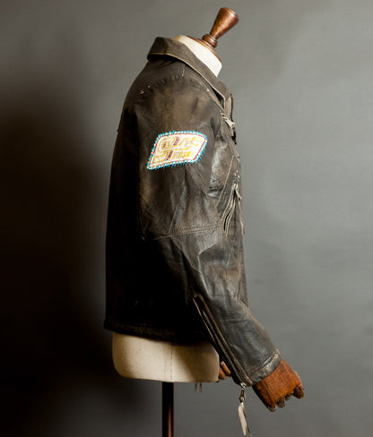 Diesel Vintage Burnished Leather Racer Jacket, Stereo Aces Patches