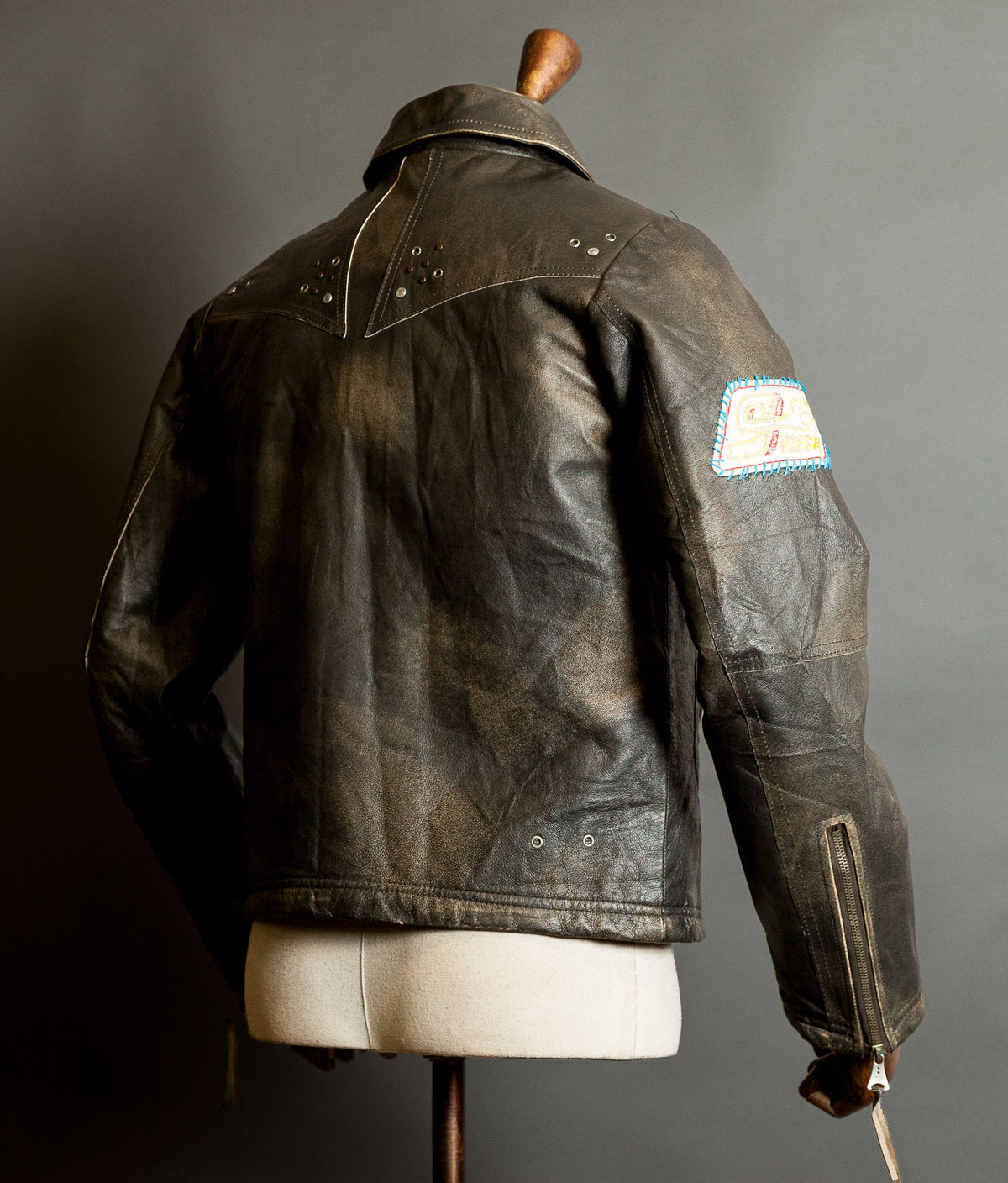 Diesel Vintage Burnished Leather Racer Jacket, Stereo Aces Patches