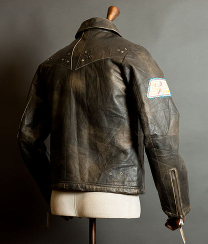 Diesel Vintage Burnished Leather Racer Jacket, Stereo Aces Patches