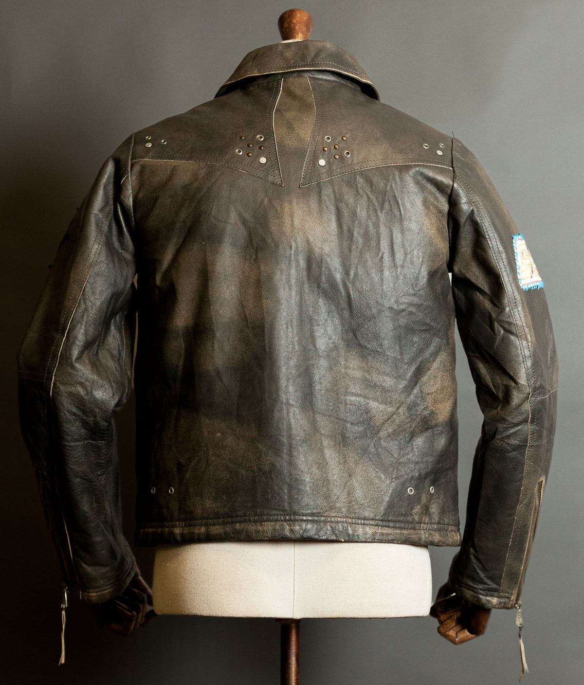 Diesel Vintage Burnished Leather Racer Jacket, Stereo Aces Patches