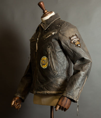 Diesel Vintage Burnished Leather Racer Jacket, Stereo Aces Patches