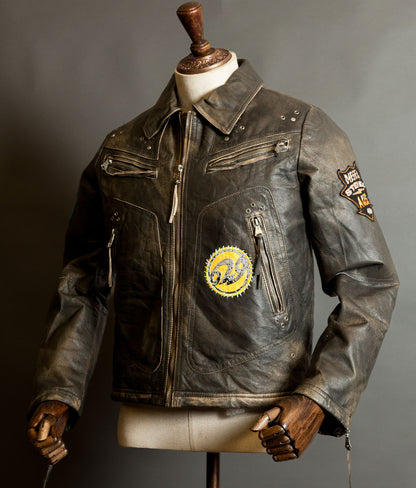Diesel Vintage Burnished Leather Racer Jacket, Stereo Aces Patches
