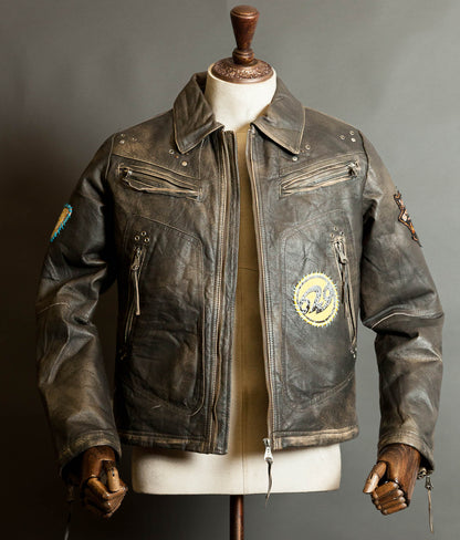 Diesel Vintage Burnished Leather Racer Jacket, Stereo Aces Patches