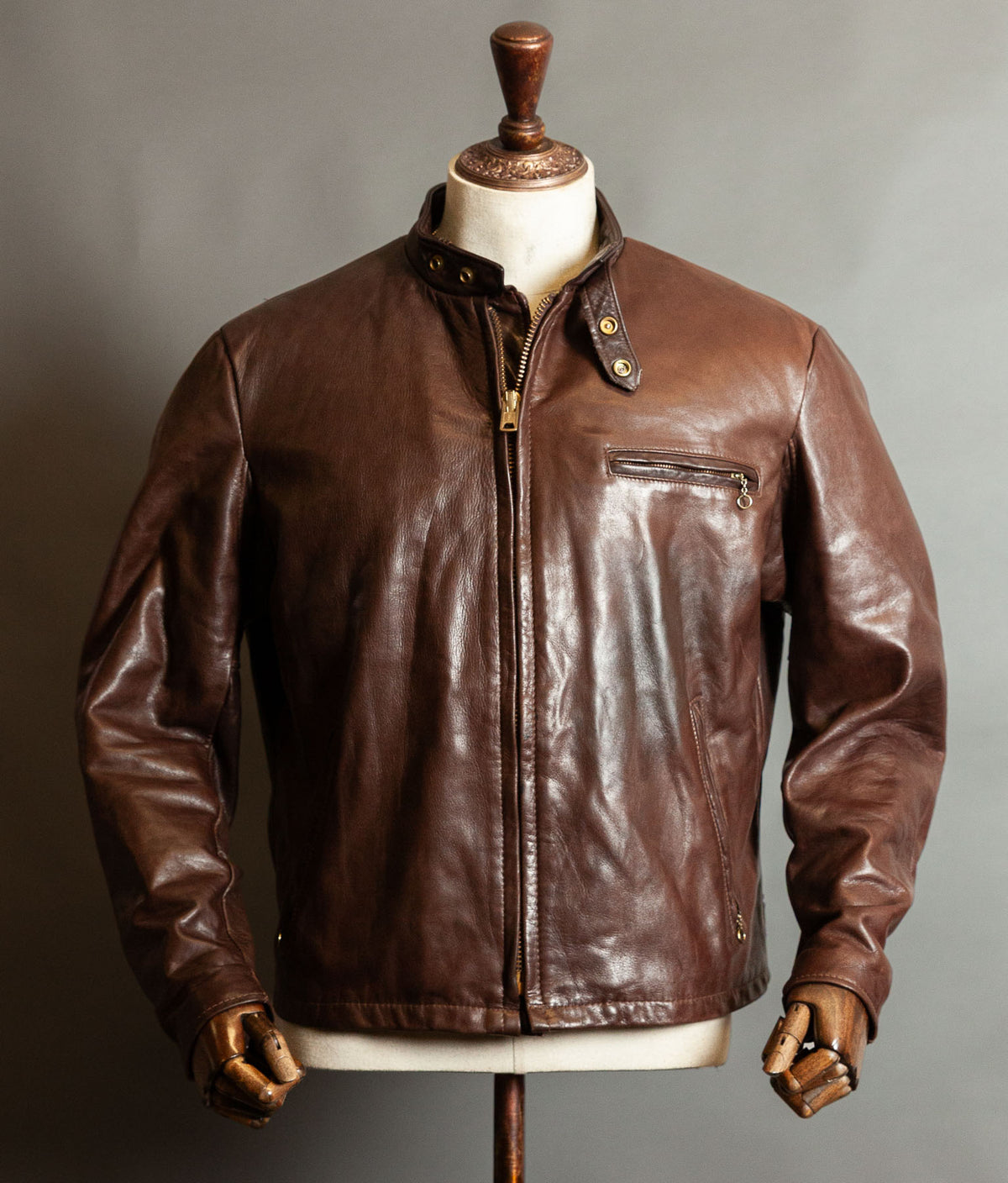 Vintage 1980s Schott 141 Café Racer – Brown Naked Cowhide, IDEAL Brass Zips