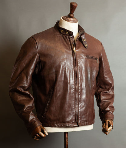 Vintage 1980s Schott 141 Café Racer – Brown Naked Cowhide, IDEAL Brass Zips