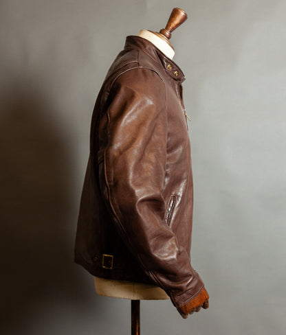 Vintage 1980s Schott 141 Café Racer – Brown Naked Cowhide, IDEAL Brass Zips