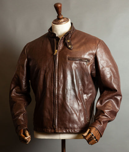 Vintage 1980s Schott 141 Café Racer – Brown Naked Cowhide, IDEAL Brass Zips