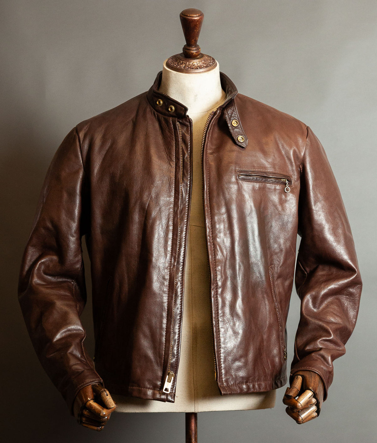 Vintage 1980s Schott 141 Café Racer – Brown Naked Cowhide, IDEAL Brass Zips