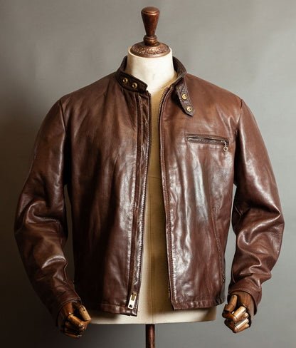 Vintage 1980s Schott 141 Café Racer – Brown Naked Cowhide, IDEAL Brass Zips