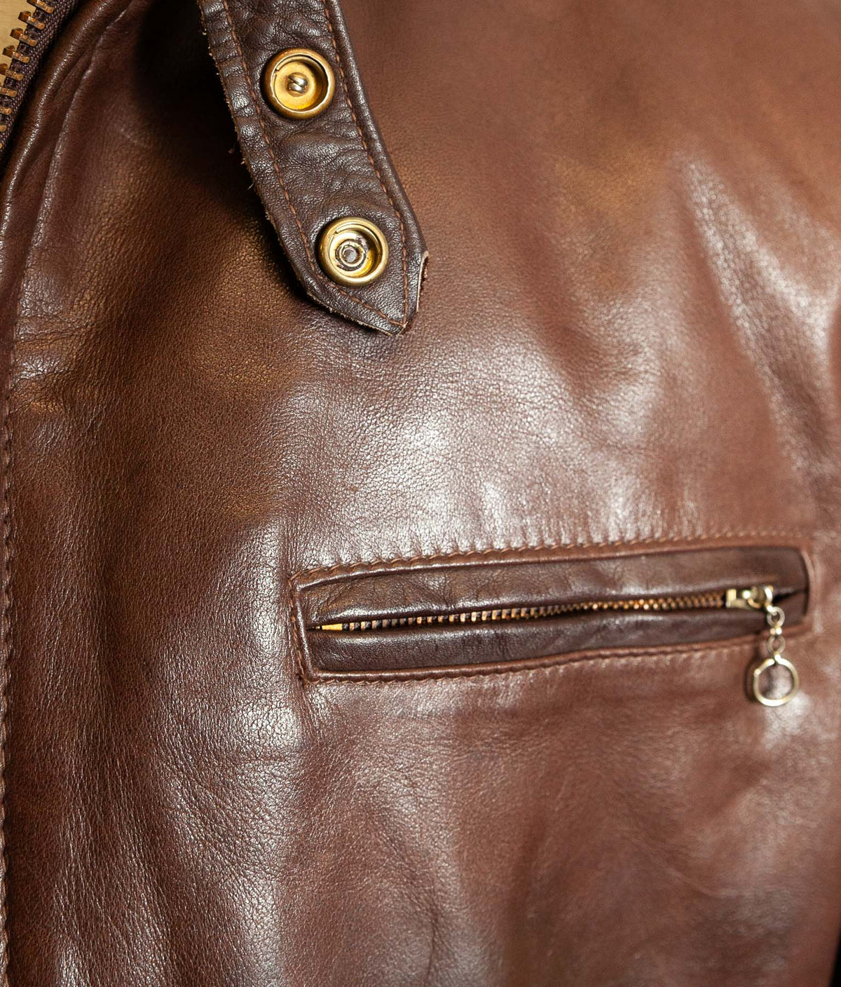 Vintage 1980s Schott 141 Café Racer – Brown Naked Cowhide, IDEAL Brass Zips