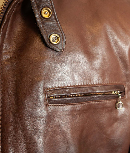 Vintage 1980s Schott 141 Café Racer – Brown Naked Cowhide, IDEAL Brass Zips