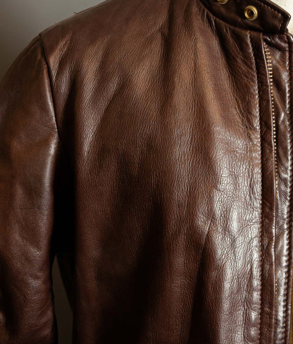 Vintage 1980s Schott 141 Café Racer – Brown Naked Cowhide, IDEAL Brass Zips