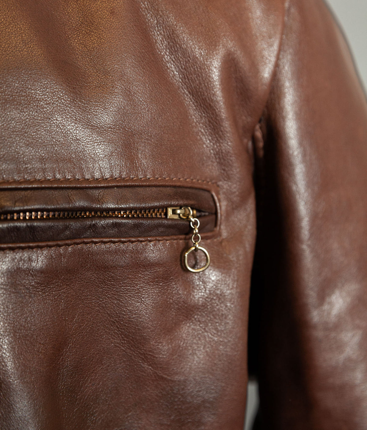Vintage 1980s Schott 141 Café Racer – Brown Naked Cowhide, IDEAL Brass Zips