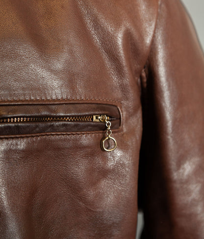 Vintage 1980s Schott 141 Café Racer – Brown Naked Cowhide, IDEAL Brass Zips