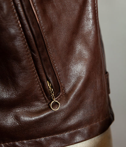 Vintage 1980s Schott 141 Café Racer – Brown Naked Cowhide, IDEAL Brass Zips