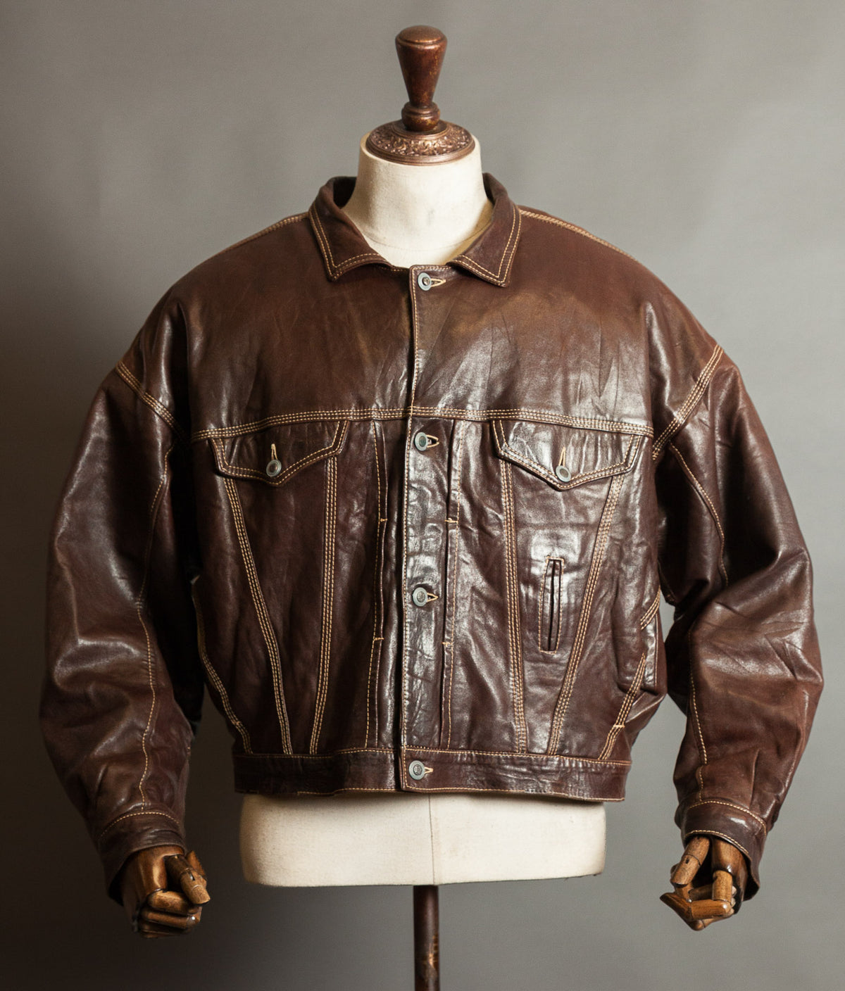 Vintage 1980s Kudsak Calfskin Trucker Jacket, Made in France